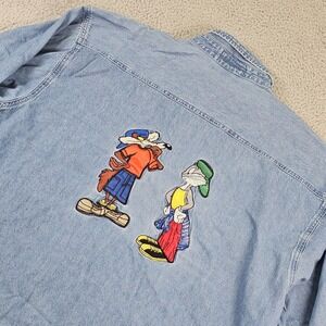 Vintage Looney Tunes Shirt Mens XL Blue Denim Bugs Bunny Embroidered 90s